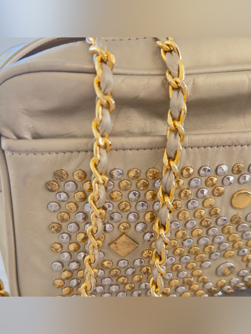 *RARE*Vintage Gold Studded Chain-Handle Shoulder Bag